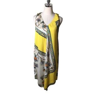 Zara Basic Dress Women's Size Medium Yellow Floral Midi Sleeveless